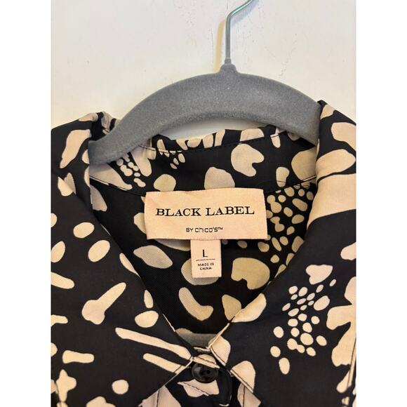 Black Label by Chico's Belted Silk Blend Midi Dress Black Cream Size Large - Picture 3 of 6